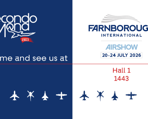 Alt text: Secondo Mona at Farnborough International Airshow, Hall 1, Stand 1443, 20-24 July 2026. Visit us!